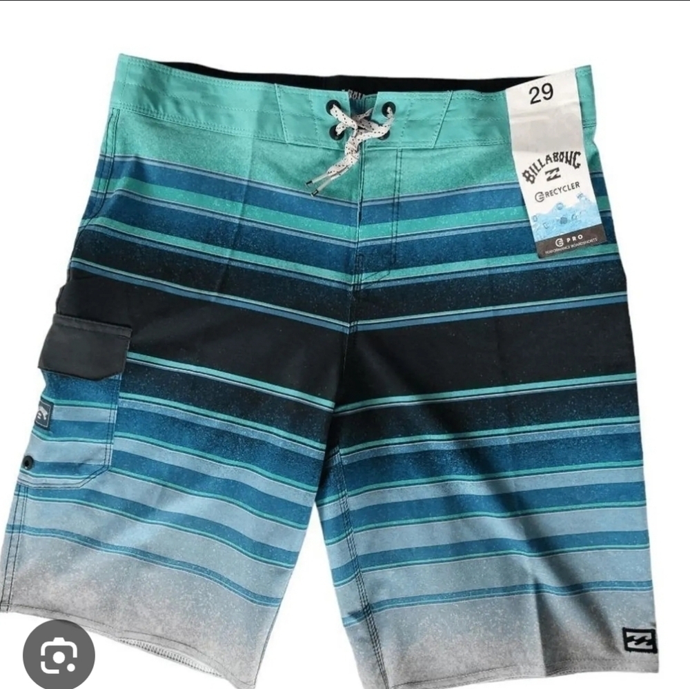 New W Tags Billabong Size 29 Blue Striped Pro Stretch Performance Board Shorts